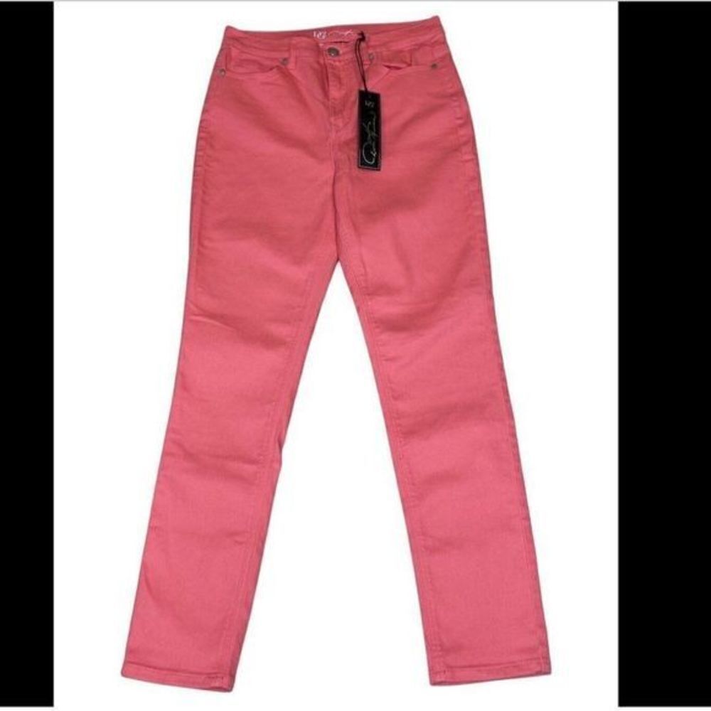 DG2 Diane Gilman ‎ Skinny Stretch Denim Jeans High Rise in Coral - Sz 10T Tall